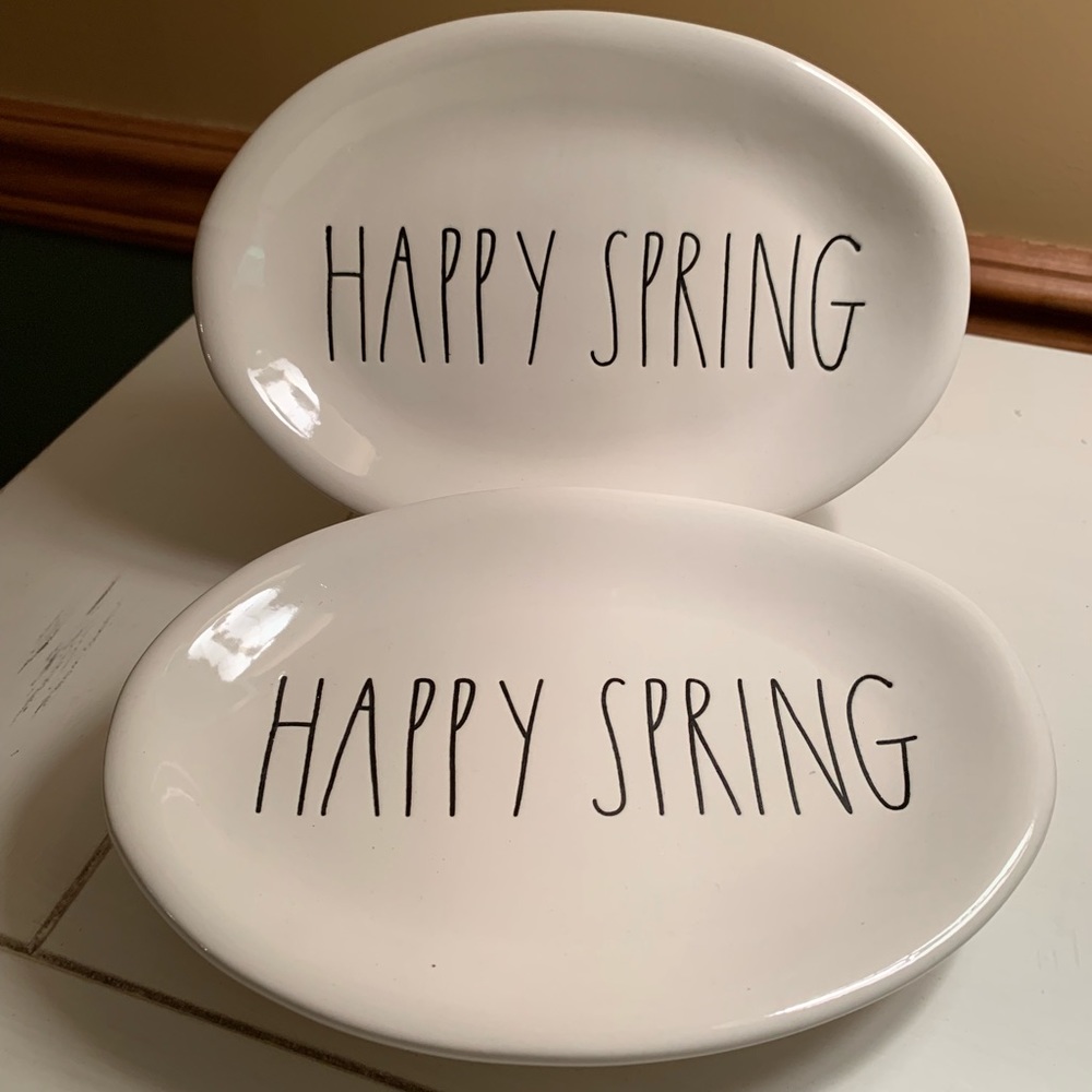 Rae Dunn Ceramic Happy Spring Ovals {Set of 2}